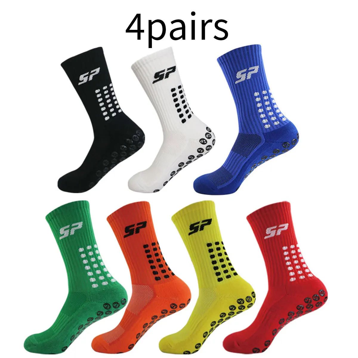 4 Pairs Soccer Socks Sports Grip Socks Anti-slip Basketball Socks Spot Rubber Anti-slip Cotton Soccer Socks