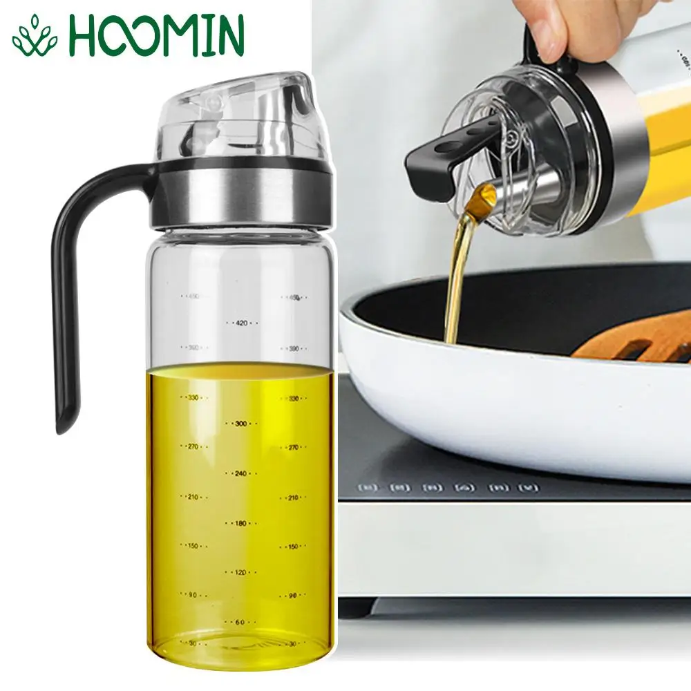 With Scale Condiment Container Large Olive Oil Dispenser Bottle Leakproof Auto Flip Cap Kitchen Tools Transparent Glass