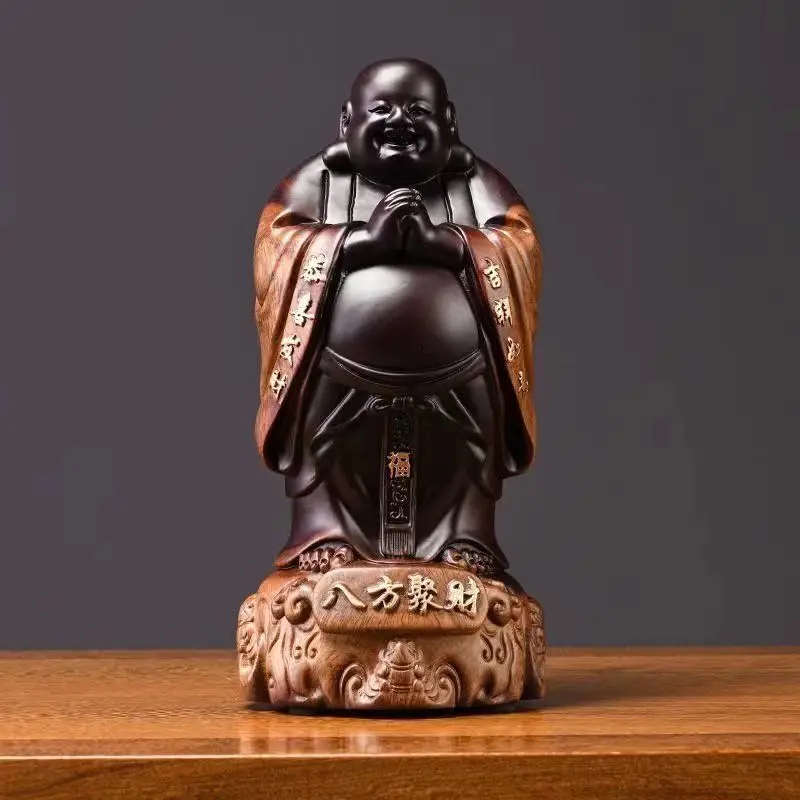 

Ebony Wood Carving Maitreya Buddha Ornaments Pure Solid Wood Made of Eight Square Laughing Buddha Statues Crafts Redwood Home