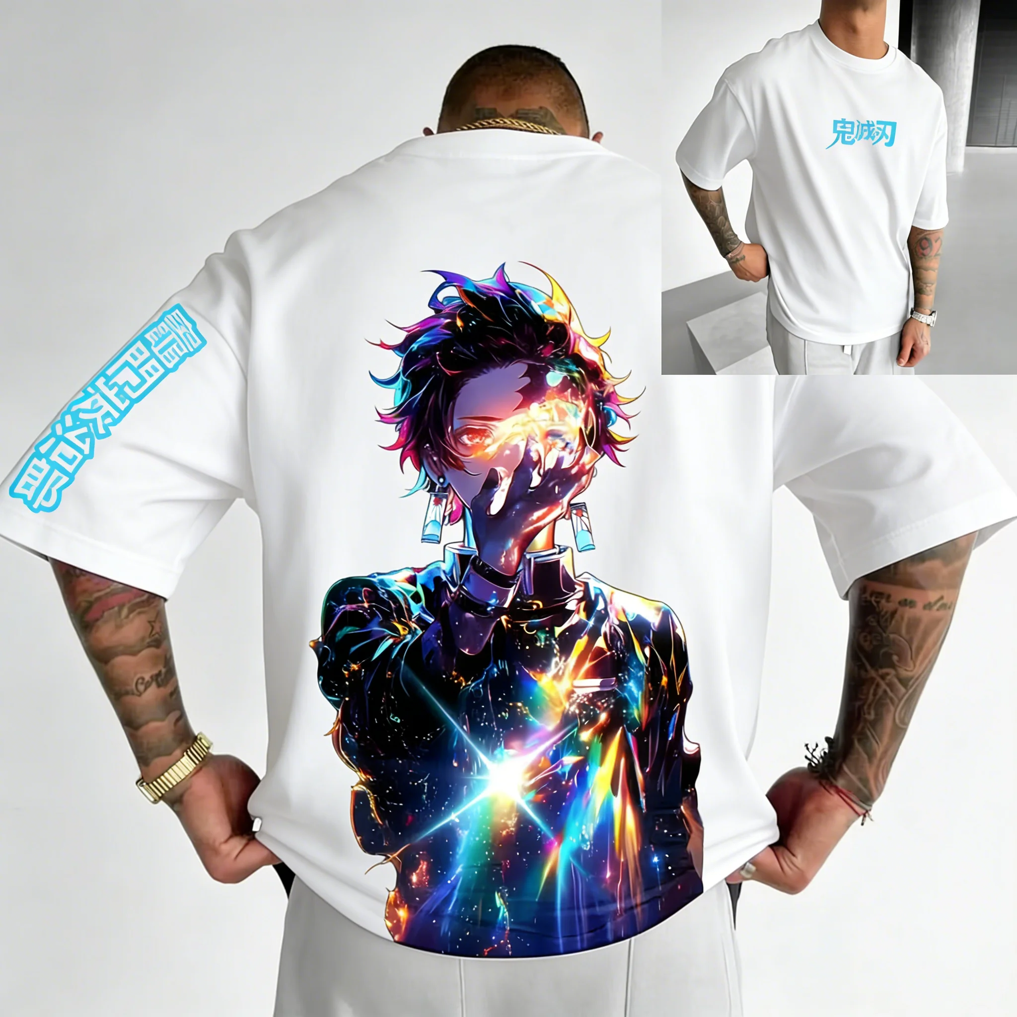 

Футболка оверсайз с принтом «Истребитель демонов» для мужчин и женщин, парная, уличная мода, повседневная, для родителей и детей, в стиле Харадзюку Y2K, летняя