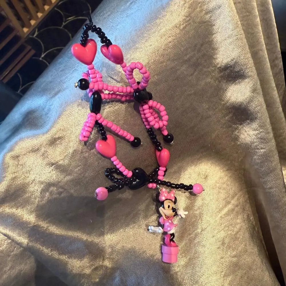 Disney Minnie Mouse Rosa rosso nero cuore di pesca Catena per cellulare Cartoon Portachiavi CCD fotocamera appesa decorazione Regalo per ragazza