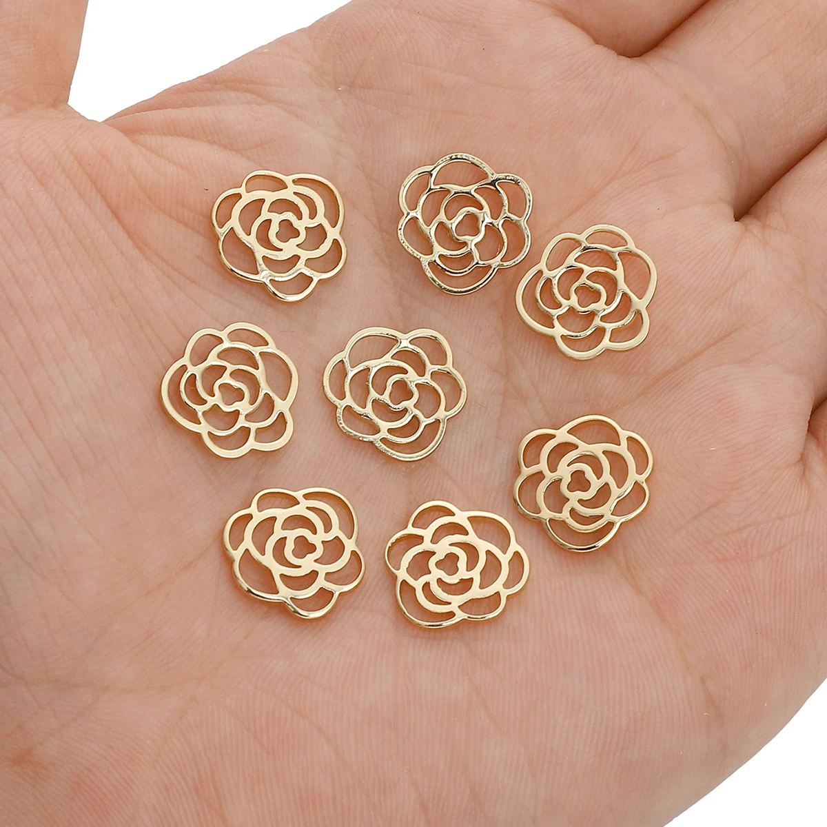 1pc 12mm Hollow Rose Flower Charms 14K Gold Color Brass Pendant Connector For Jewelry Making Craft DIY Earring Necklace Supplies