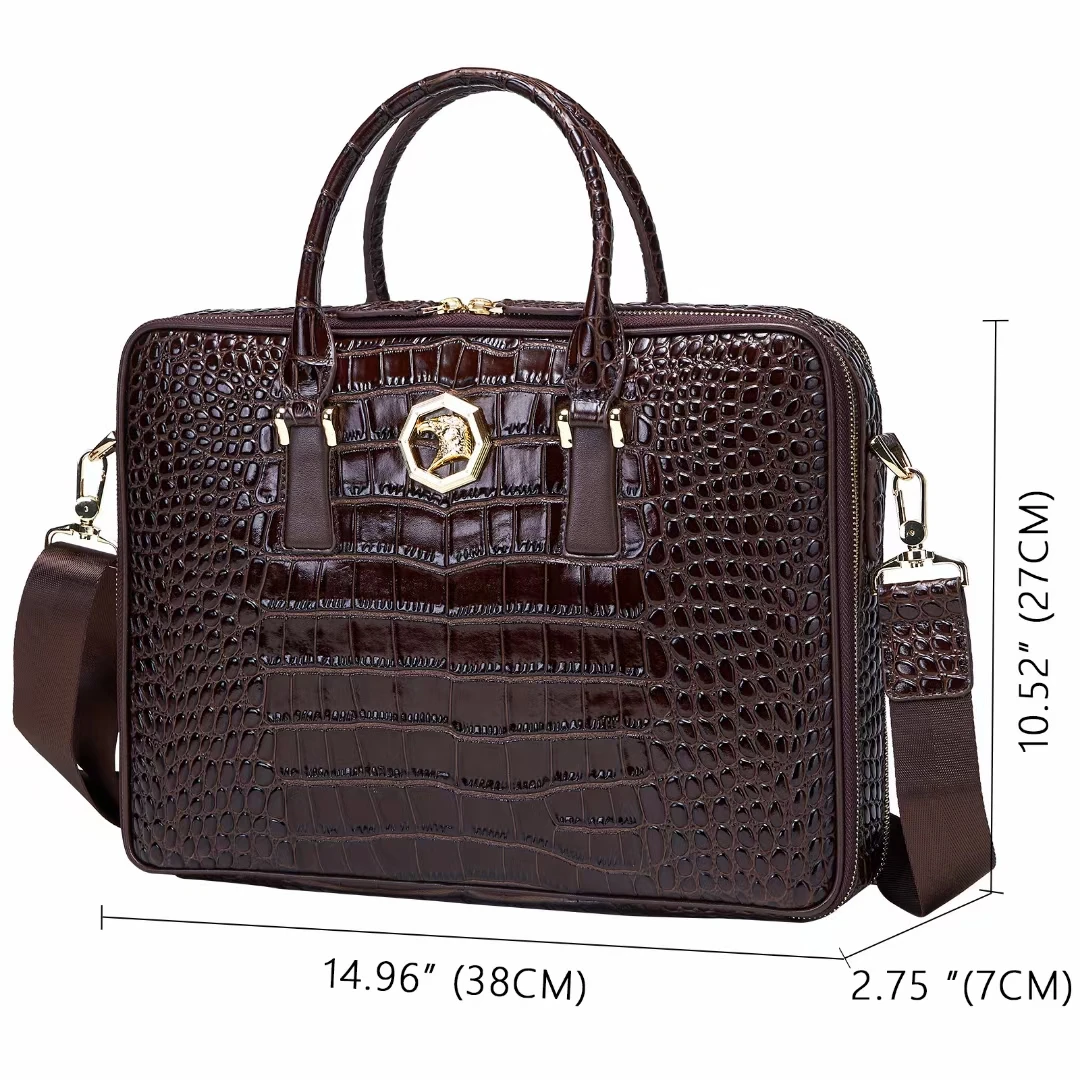 Crocodile Grain Leather Men\'s Briefcase Large Capacity Business Head Layer Cowhide Handbag Luxury Shoulder Bag