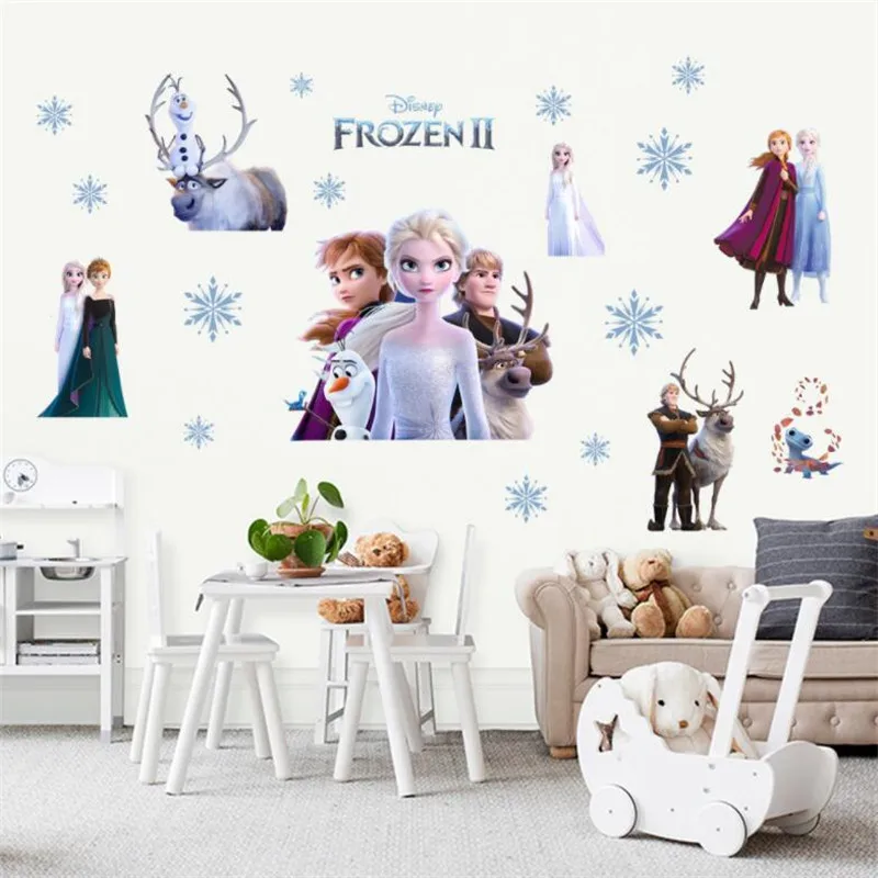 Cartoon Princess Elsa Wall Stickers For Kids Rooms Girls Bedroom Poster Vinyl DIY Mural Art  Decal Baby Nursery Wall Decor