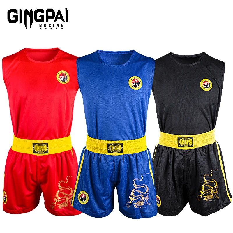 Muay Thai Shorts Men Women Kids 2 Piece Boxing Sanda Suits Dragon Embroidery Breathable Fighting Grappling Training MMA Clothing