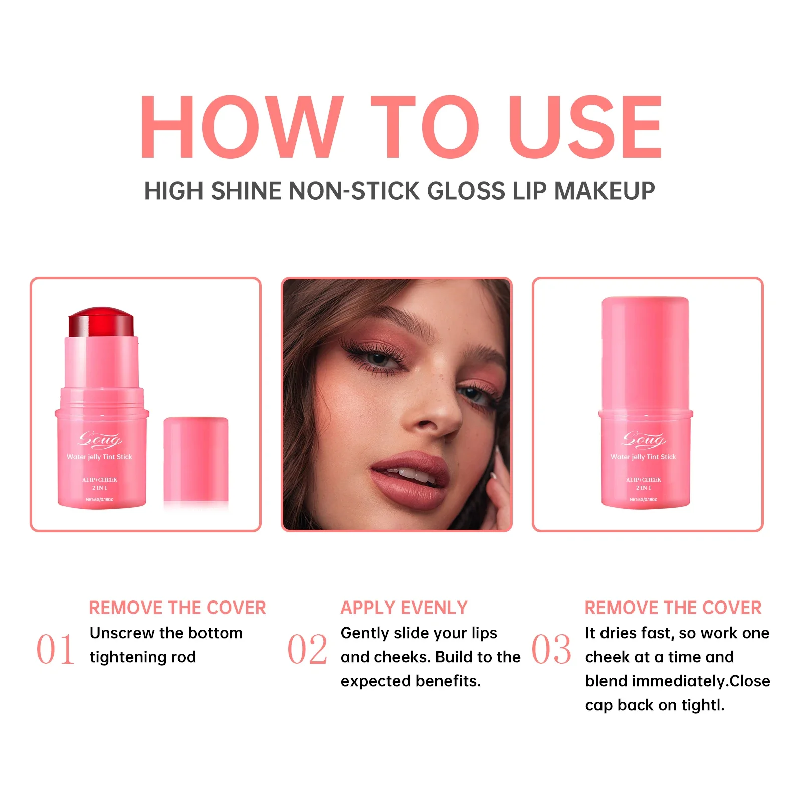 3 في 1 مسحوق أحمر الخدود مرطب أحمر الخدود عصا طويلة الأمد سطع ماتي الوجه كونتور روج أحمر الشفاه ملصق ماكياج الجمال #3