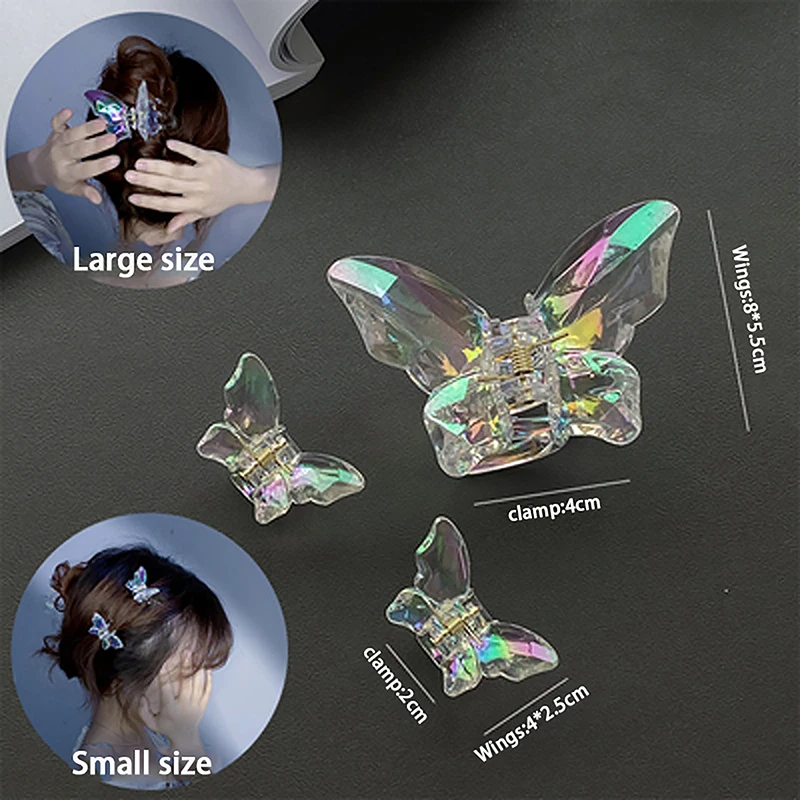 Sweet Colorful Clear Butterfly Hair Claw Women Girls Summer Acrylic Non-Slip Large Crystal Butterfly Hair Jaw Clip For Thin Hair