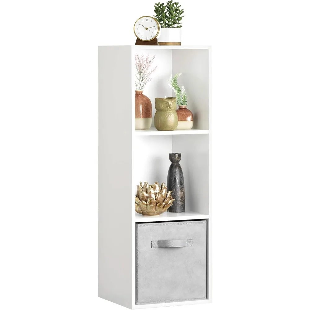 Libreria impilabile in legno a 3 livelli con ripiani aperti per riporre e esposizione nel soggiorno