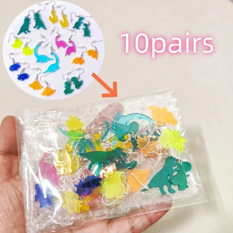 

2 Style 10pairs/lot Jurassic Mini Dinosaur Earrings for Women Cute Clear Acrylic Jewelry Girl's Accessories