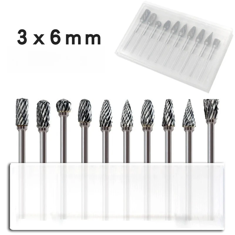 3x6mm Carbide Burr Set Compatible with Dremel 1/8