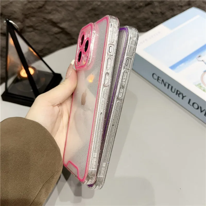 Lovebay Luminous Neon Fluorescent Transparent Bling Case For iPhone 15 14 13 12 11 Pro Max Lens Protection Soft Shockproof Cover