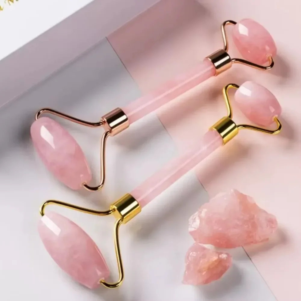 Rose Quartz Natural Jade Roller Gua Sha Scraper Set Facial Roller Massager for Face Body Neck Lifting Tighten Slimming Skin Care