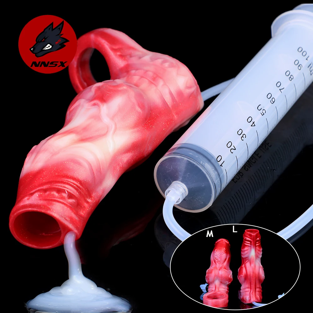 NNSX Huge Knot Penis Sleeve Extensions Spray Water Male Enlargement Delay Ejaculation Squirting Cock Ring Sex Toys For Men