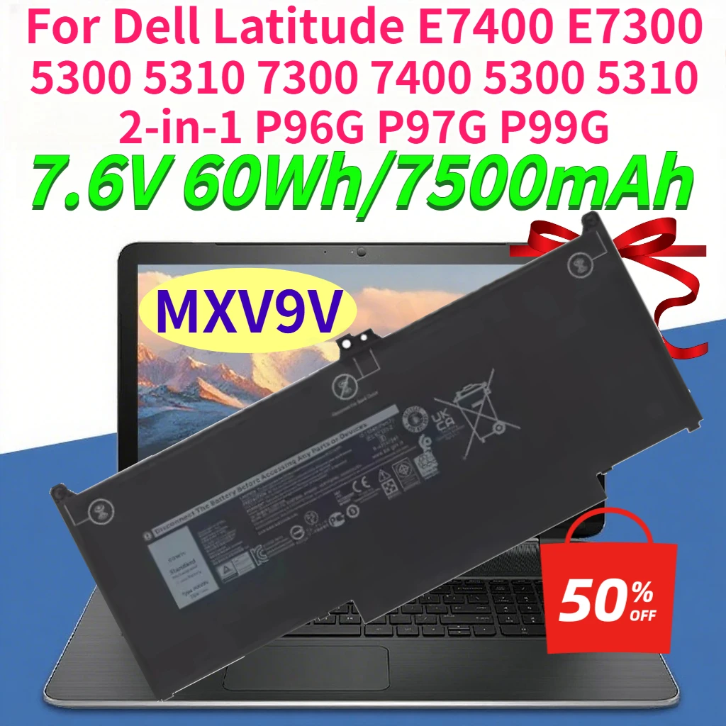 

7500mAh MXV9V Battery for Dell Latitude 5300 5310 7300 7400 E5300 E5310 E7300 E7400 Latitude 5300 5310 2-in-1 Inspiron 7300/7306
