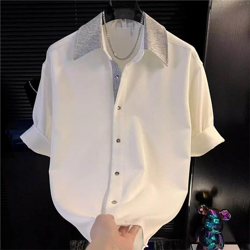 

Ice Silk Short Sleeve Shirt Men's Spring Summer New Style Casual Collar Versatile Ice Silk Shirt for Youth Travel Lightweight
