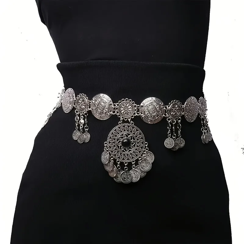 

One Fashionable New Bohemian Currency Tassel Retro National Style Alloy Rhinestone Belly Dance Waist Decoration