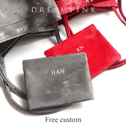 Luxury Silk Leather Mini Pouch Custom Letters Popular Velvet Card Coin Purse Persoanlize Name Female Suede Clip Pocket Wallet
