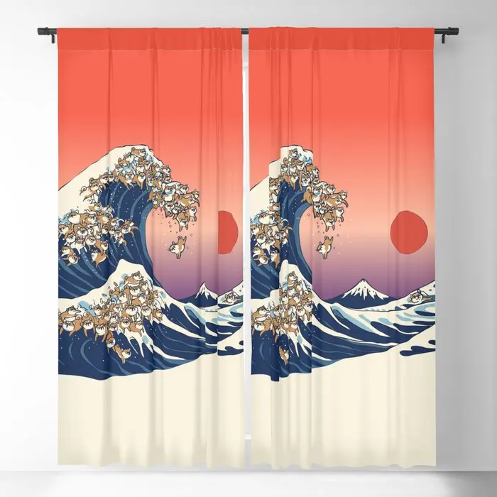 The Great Wave Of Shiba Inu Blackout Curtains 3D Print Window Curtains For Bedroom Living Room Decor Window Treatments