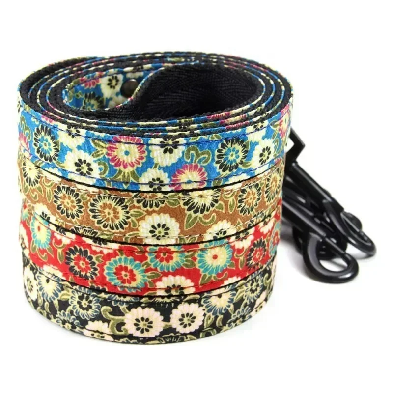 New Pet Supplies Accessories Colorful Embroidered Black Ribbon Dog Collar and Leash Adjustable Necklace for Cat Dog Walking