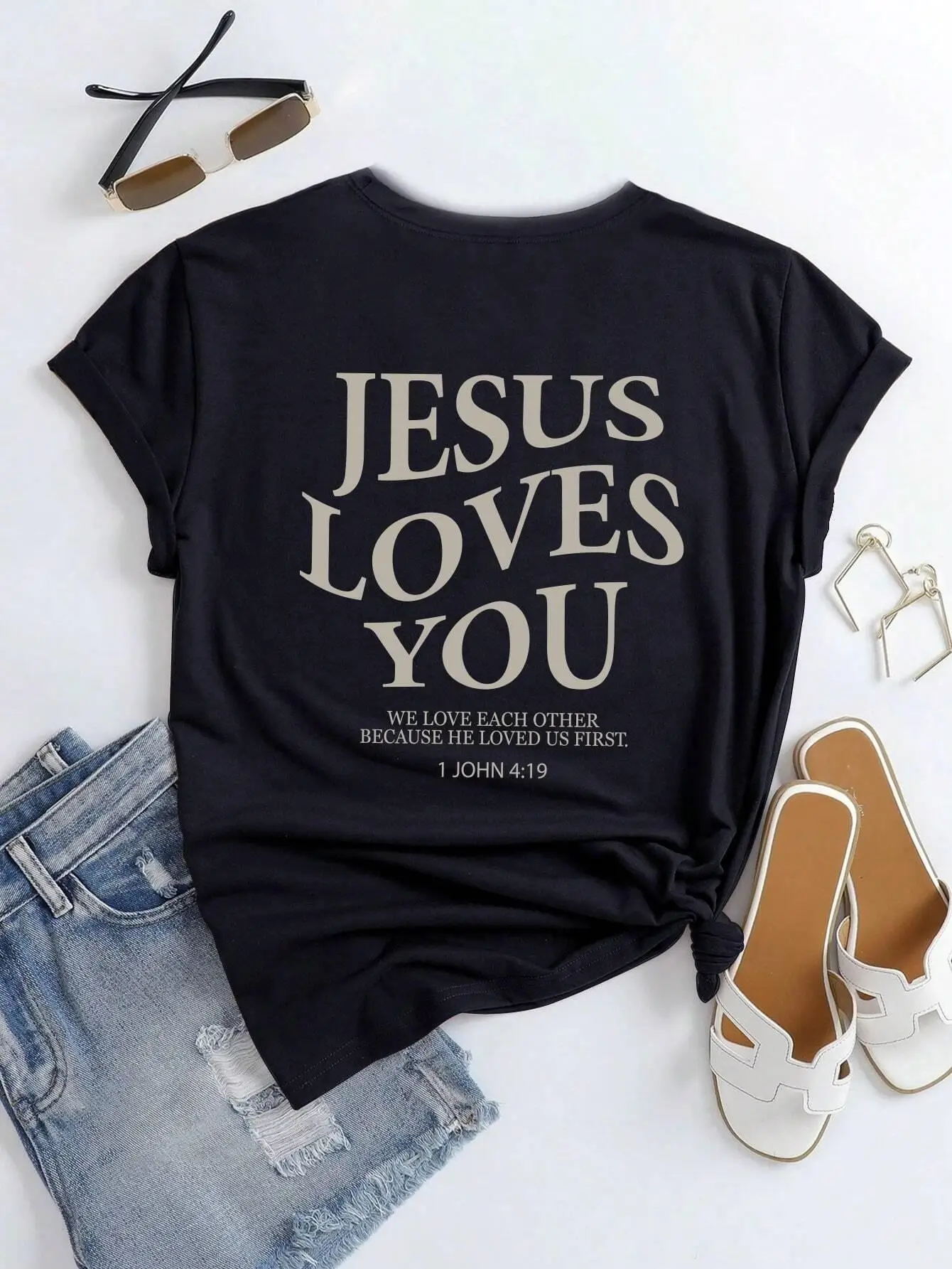 Jesus Loves You Letter Print Women T-Shirts Summer Breathable Soft Tees Street Fashion Short Sleeve Casual Sport Loose Clothes