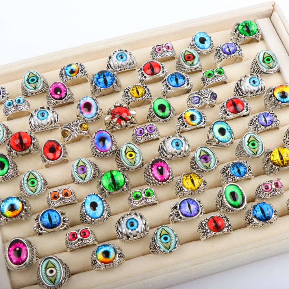 10/20/30/50 Pcs/Pack Retro Punk Skull Devil Eye Ring, Men\'s  Women\'s Hip Hop Rock Party Accessories Mixed Style Jewelry Gift