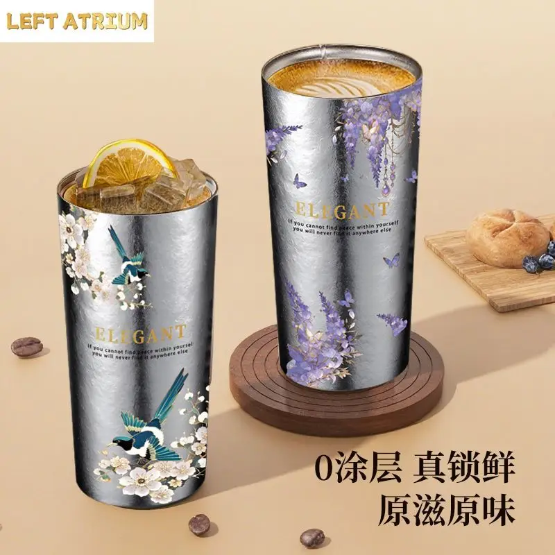 500ml Large Capacity Titanium Water Mug Corrosion Resistant and Heat-insulating Coffee Latte Cup Portable External Thermos Cups