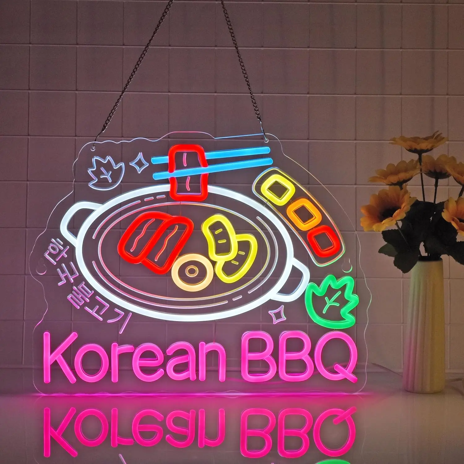 الكورية شواء النيون USB عكس الضوء LED ضوء النيون للأعمال الكورية مطعم شواء سوق الغذاء المطبخ المنزل جدار ديكور فني #3