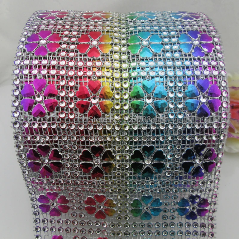 1 Yard Sparkle 5 Color Heart Rhinestone Diamond Mesh Wrap Roll Ribbon Wedding Party Decoration Gift Cake Box Decor