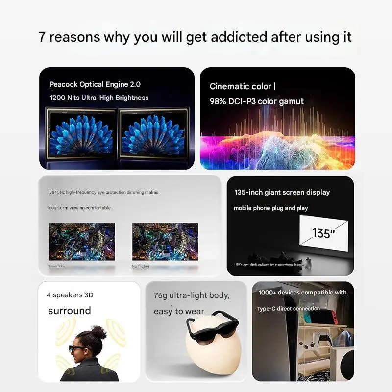 نظارات Rayneo Air3s Pro AR الذكية 1200nits 135 بوصة HD شاشة 3840 هرتز PWM نظارات ثلاثية الأبعاد لمفتاح Xbox PS5