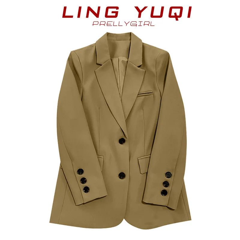 

Женский пиджак карамельного цвета, весна-осень 2023, новый дизайн, корейская версия, для узкого круга аудитории, из полиэстеровой ткани