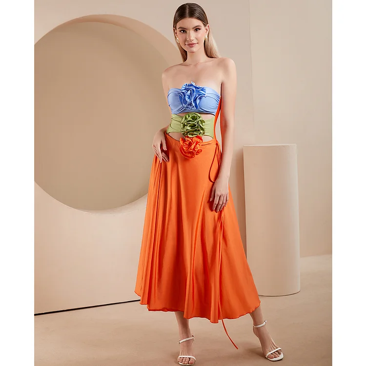 FLAXMAKER 3D Flowers Color Block costume intero Set costumi da bagno estivi abito donna Beachwear costume da bagno elegante