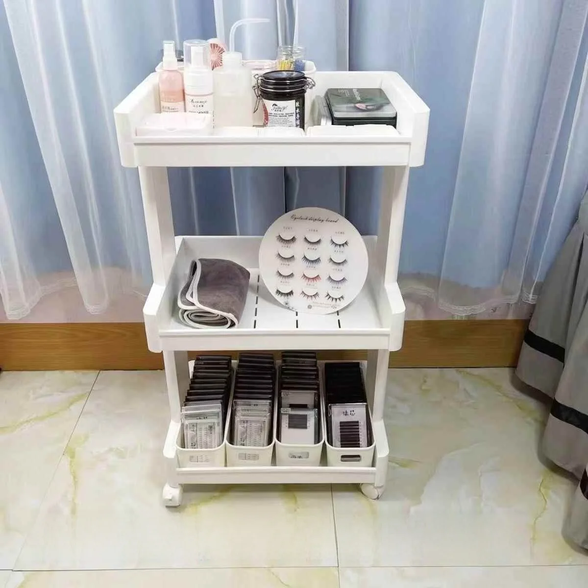 

Multi-Functional Mobile Beau Eyela Extension Cart Stand Multi-Layered Nail Beau Special Tool Cart Kitchen Storage Ra