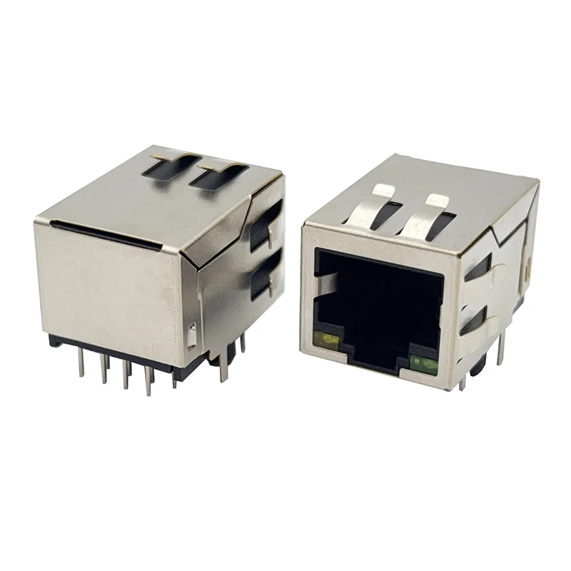 10PCS 5921 network port socket RJ45 8P8C snap-down type with light strip and elastic network interface connector, L = 21.27mm