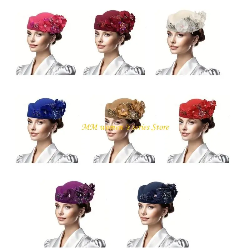 

Q39C Flower Fascinator Hat Turban Hat Cocktail Party Costume Accessory Headwear