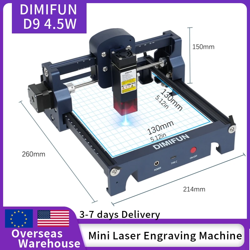 ミニレーザー彫刻および切断機,ポータブル,d9,4.5w,コンパクト,効率的,正確な作業,CNC