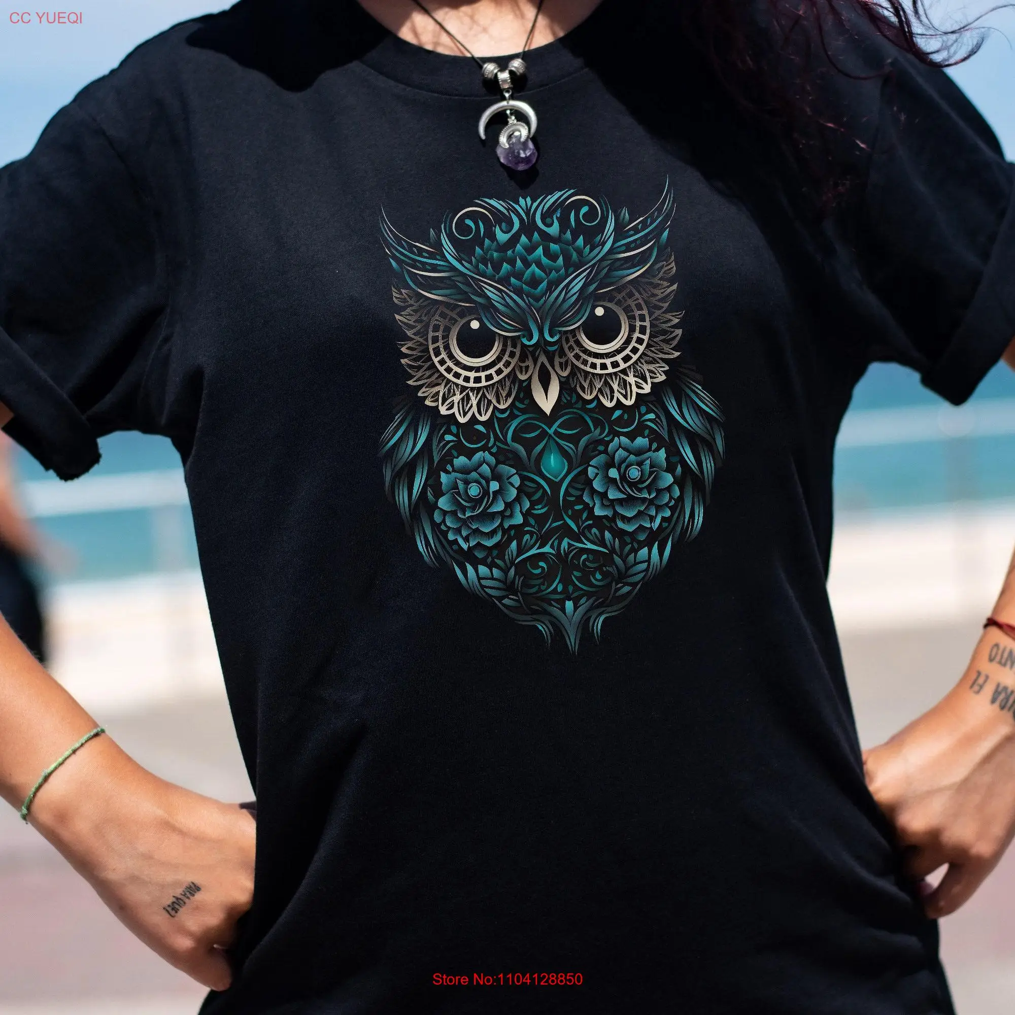 Sugar Skull Style Owl Version 1 Classic Cotton T Shirt long or short sleeves