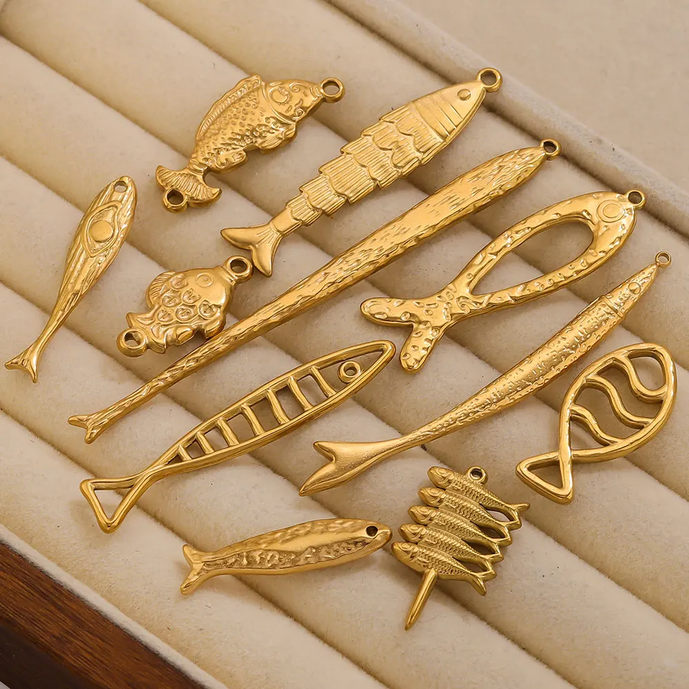 5 Stück Edelstahl 3D Fisch-Anhänger, vergoldet, Tieranhänger für Halsketten, Armbänder, Ohrringe, DIY Schmuckherstellung Zubehör – Detail 5