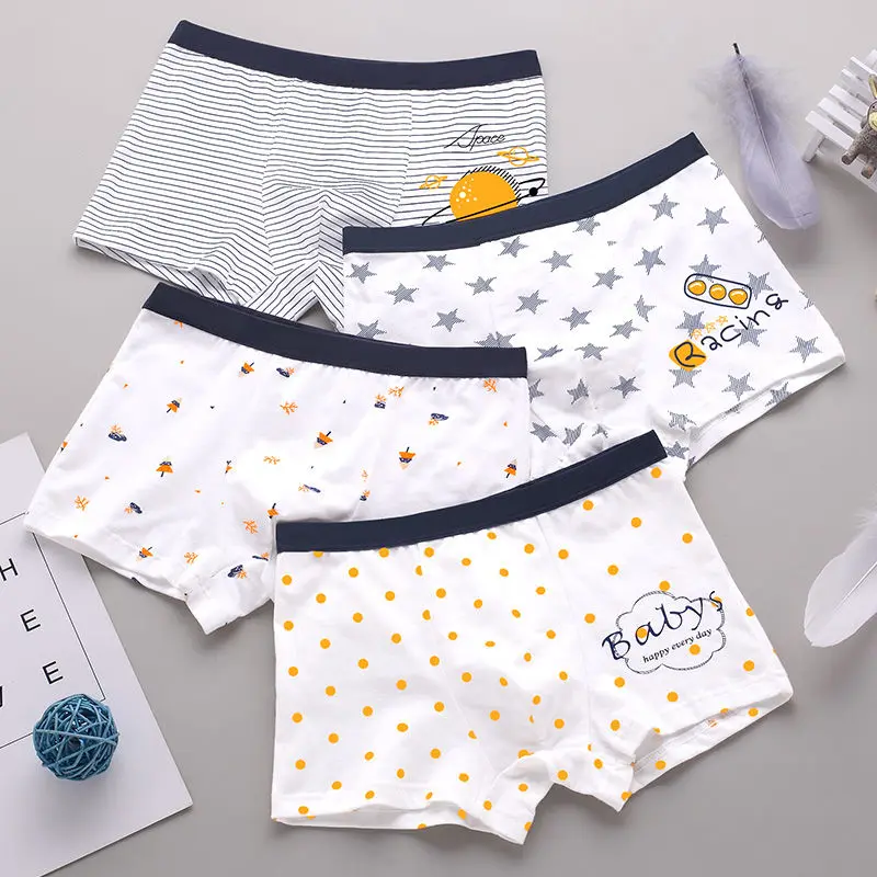 

4PCS Kid Cotton Antibacterial Panties Boy Cartoon Print Thin Soft Breathable Briefs 3+y Young Child Underwears Baby Cute Knicker