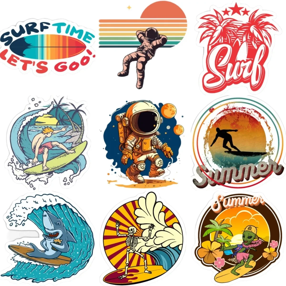 

Skeleton Surfing Vacation Astronauts Creative Stickers Car Window Bicycle Wall Room Truck Camper Off-road Table Surfboard Decal