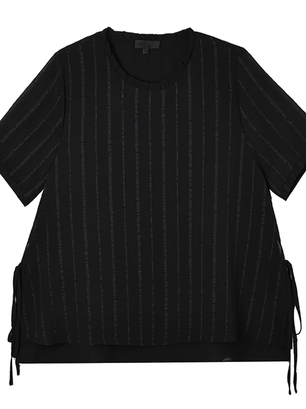 패셔너블한 안티에이징 루즈핏 플러스 사이즈 블라 티셔츠 여성용 여름 2025 캐주얼 라운드 넥 탑