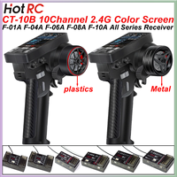 HotRC CT-10B 10CH 2.4G Color Screen Transmitter 10 Channel Remote Control F-10A F-01A 4/6/8/10CH Gyro Receiver for RC Car Boat