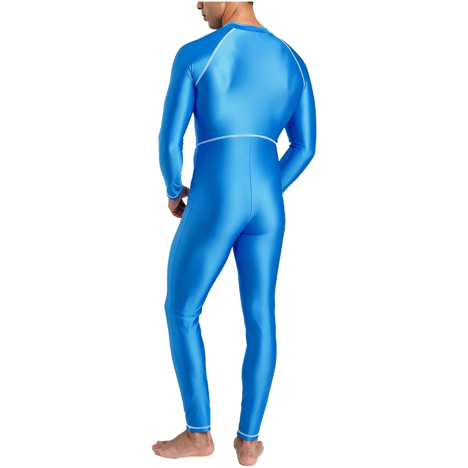 Herren-Rashguard-Badeanzug mit Vollkörperabdeckung, Stehkragen, langen Ärmeln, langen Hosen, glänzender Einteiler-Badeanzug – Detail 9