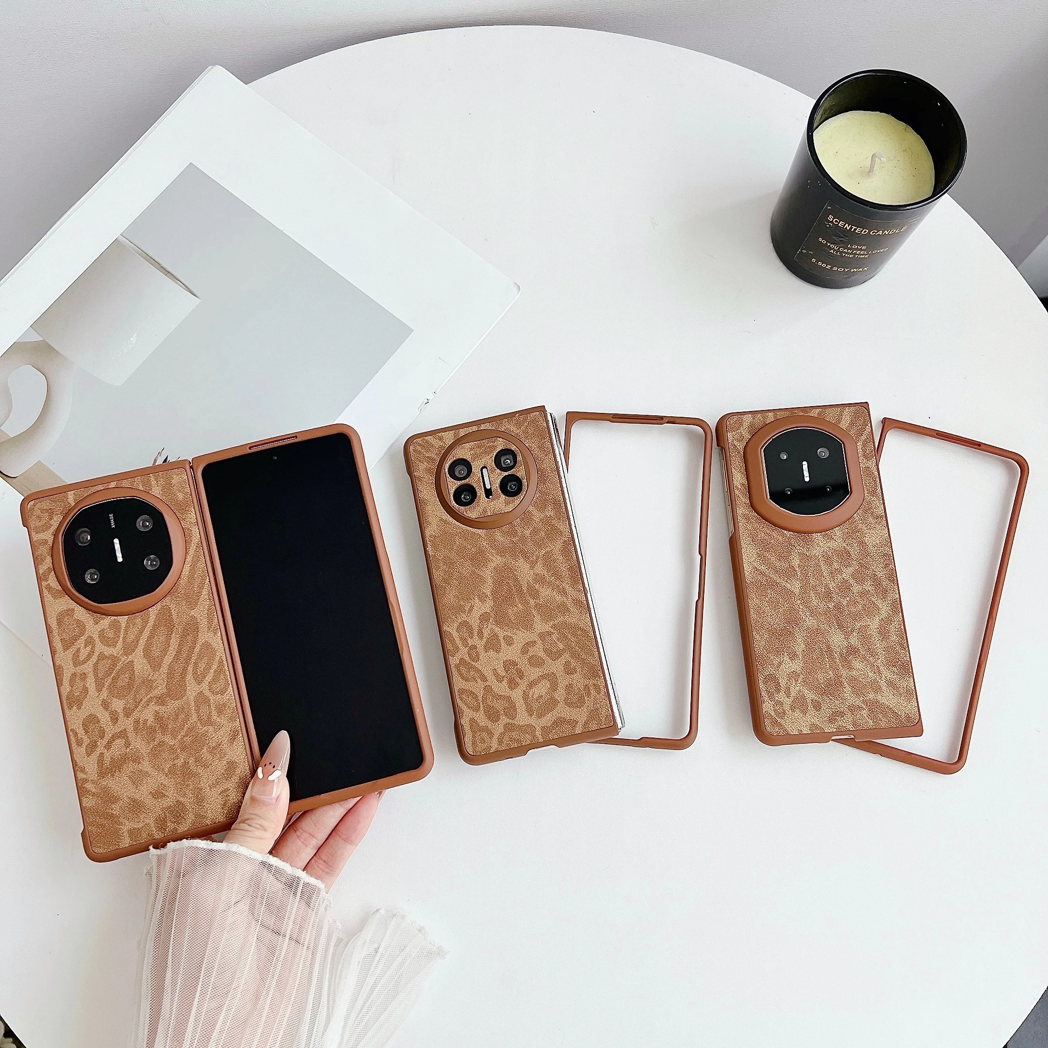 

Skin-feel caramel leopard print protective case for Huawei Mate 5/6/7 with raised lens, all-around drop protection