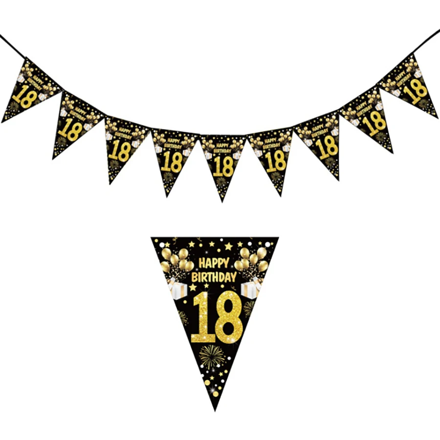 1 set 30 40 50 60 Jaar Gelukkige Verjaardag Papier Banner Verjaardagsfeestje Decoraties Volwassen Garland Verjaardag Anniversaire Zwarte Vlaggen