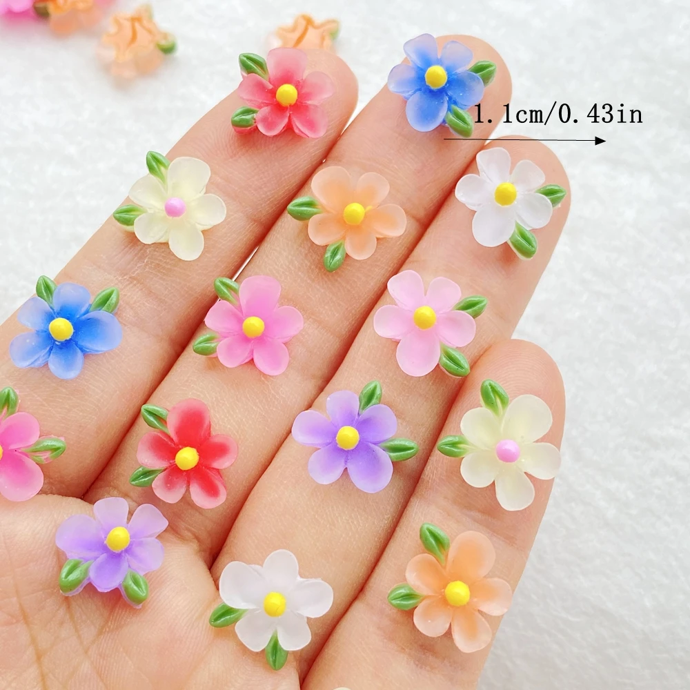 50Pcs Cute Cartoon Mini Colored Flowers and leaves Nail Art Resin Designer Charms DIY Craft For Nail 3D Decorations Jewelry