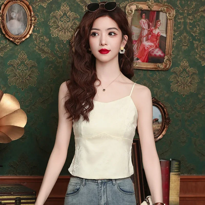 

Satin Women's Vests Vintage Tees New Prints Camis Loose Women Tanks Floral Summer Tops Sleeveless Clothing 2024 Korean