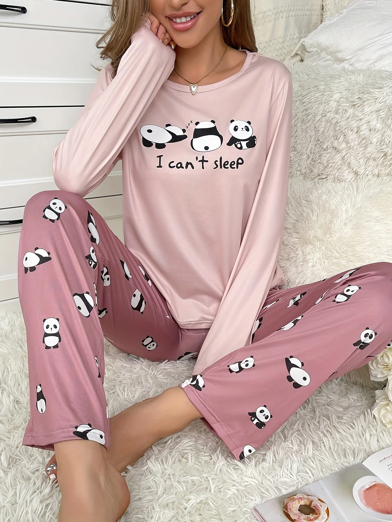 Women\'s new style pajamas set Cute Panda long sleeve pants two-piece casual home wear