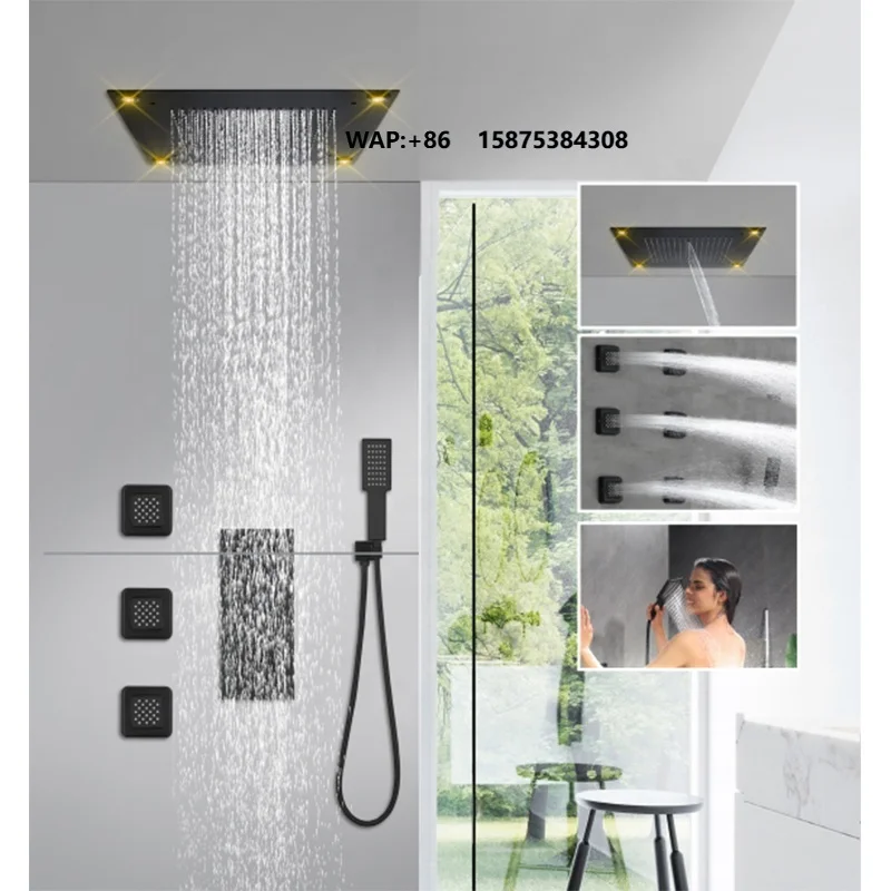 Music Shower Head Bathroom LED Rain Shower Set Thermostatic Waterfall Rainfall Shower System Set for Bathroom