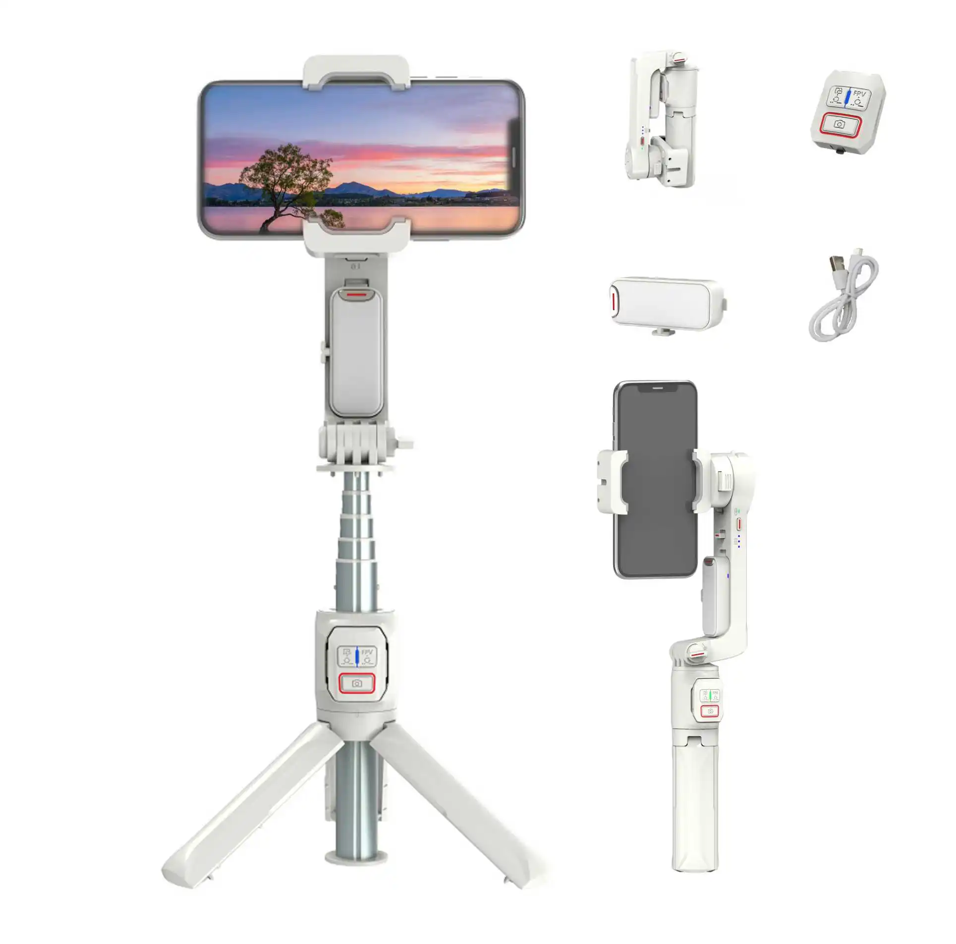 

A10 Smart Desktop Tripod Gimbal Stabilizer Foldable anti-shake Phone VLOG Selfie Stick with Fill Light