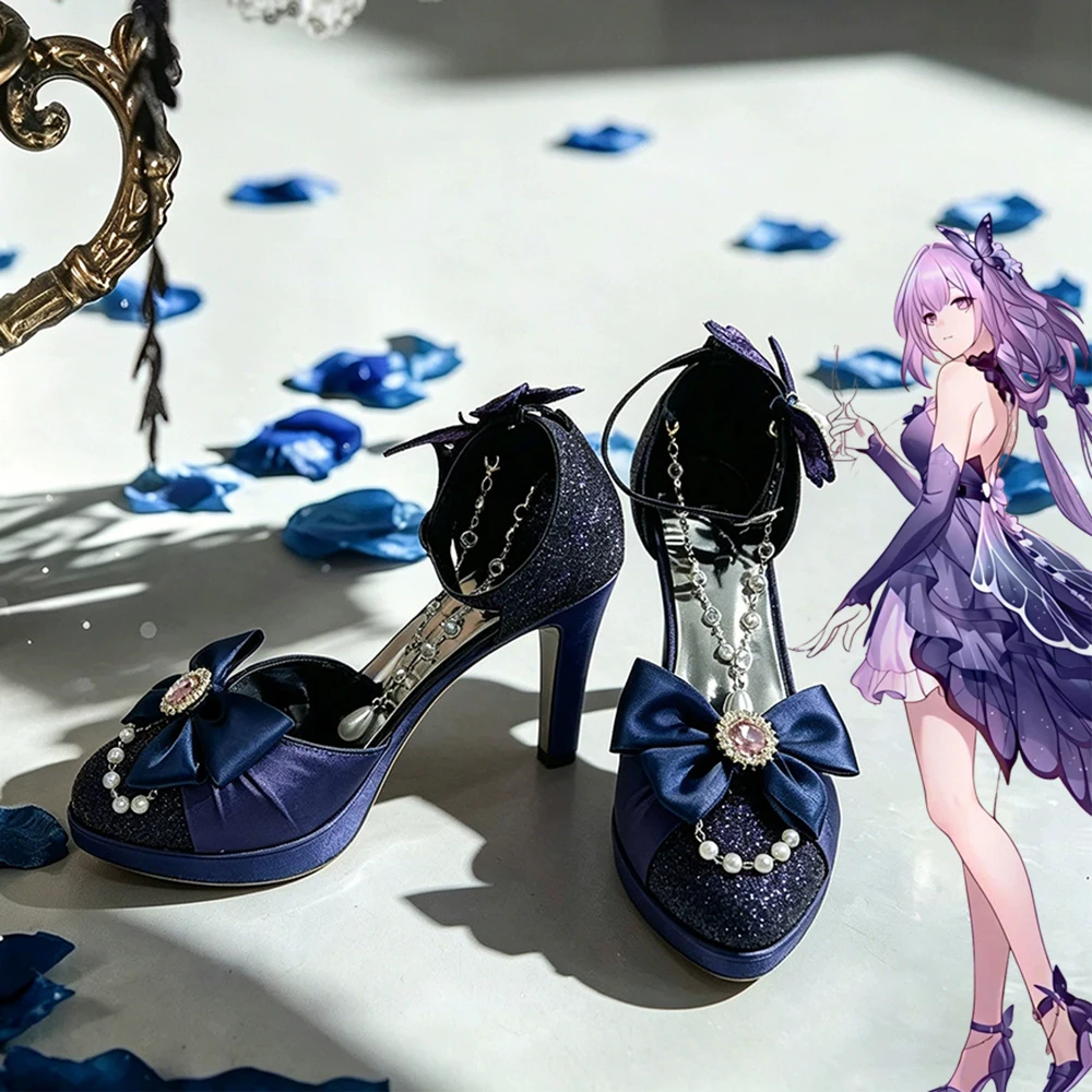 

Game Honkai Star Rail Castorice Cosplay Shoes Women Lolita Butterfly Bow High Heel Shoes Masquerade Carnival Costume